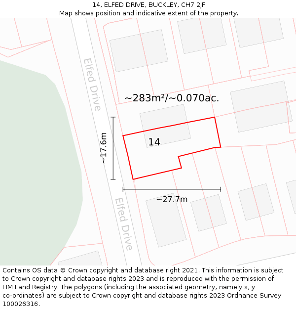 14, ELFED DRIVE, BUCKLEY, CH7 2JF: Plot and title map