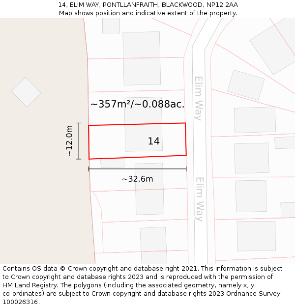14, ELIM WAY, PONTLLANFRAITH, BLACKWOOD, NP12 2AA: Plot and title map