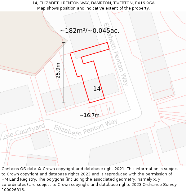 14, ELIZABETH PENTON WAY, BAMPTON, TIVERTON, EX16 9GA: Plot and title map