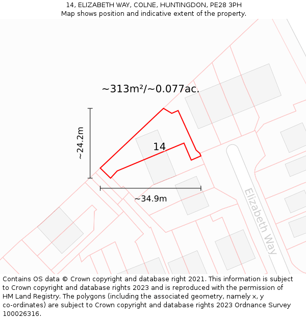 14, ELIZABETH WAY, COLNE, HUNTINGDON, PE28 3PH: Plot and title map