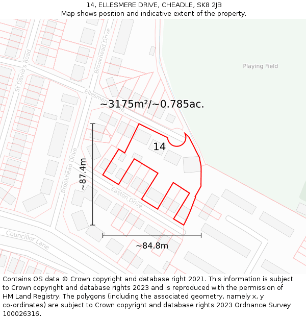 14, ELLESMERE DRIVE, CHEADLE, SK8 2JB: Plot and title map