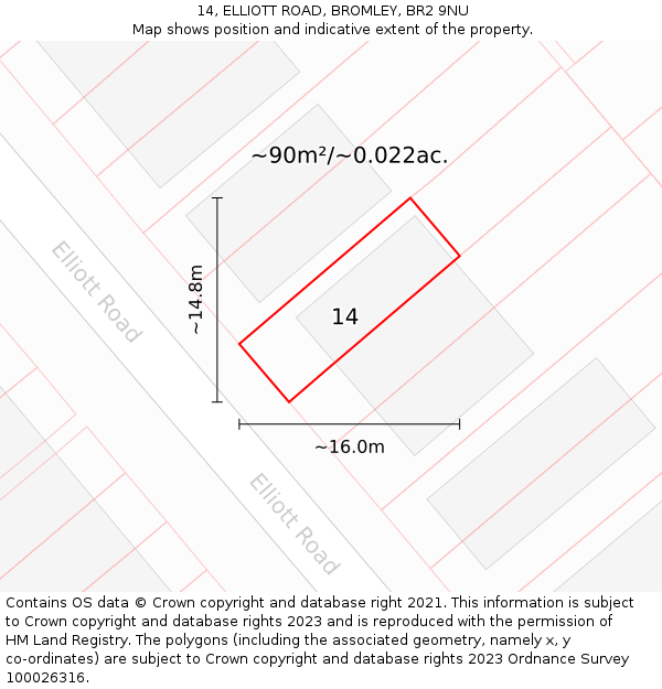 14, ELLIOTT ROAD, BROMLEY, BR2 9NU: Plot and title map
