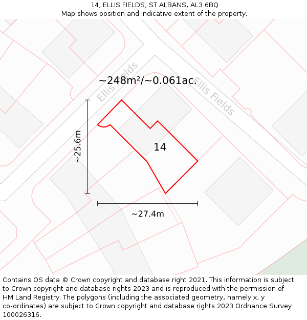 14, ELLIS FIELDS, ST ALBANS, AL3 6BQ: Plot and title map