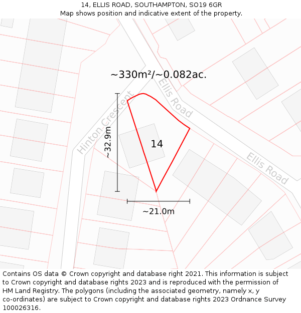 14, ELLIS ROAD, SOUTHAMPTON, SO19 6GR: Plot and title map