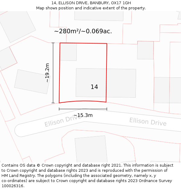 14, ELLISON DRIVE, BANBURY, OX17 1GH: Plot and title map