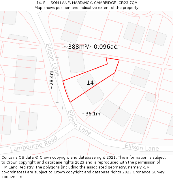 14, ELLISON LANE, HARDWICK, CAMBRIDGE, CB23 7QA: Plot and title map