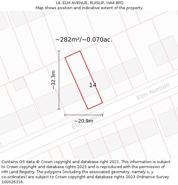 14, ELM AVENUE, RUISLIP, HA4 8PD: Plot and title map