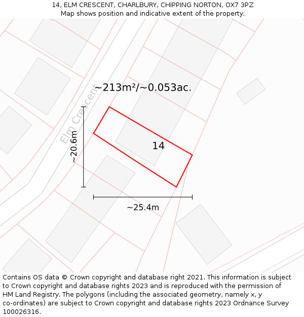 14, ELM CRESCENT, CHARLBURY, CHIPPING NORTON, OX7 3PZ: Plot and title map