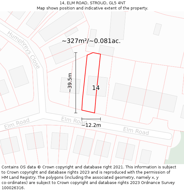 14, ELM ROAD, STROUD, GL5 4NT: Plot and title map