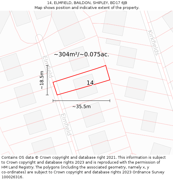14, ELMFIELD, BAILDON, SHIPLEY, BD17 6JB: Plot and title map