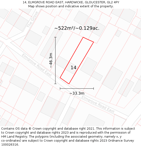 14, ELMGROVE ROAD EAST, HARDWICKE, GLOUCESTER, GL2 4PY: Plot and title map