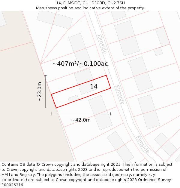 14, ELMSIDE, GUILDFORD, GU2 7SH: Plot and title map