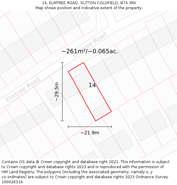 14, ELMTREE ROAD, SUTTON COLDFIELD, B74 3RX: Plot and title map