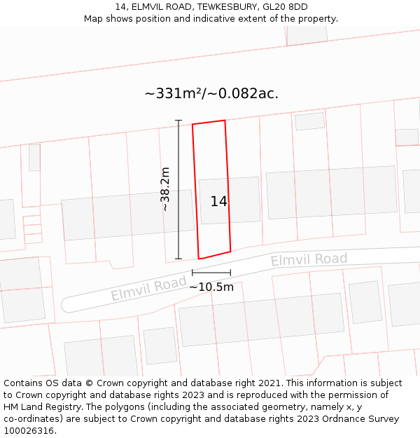 14, ELMVIL ROAD, TEWKESBURY, GL20 8DD: Plot and title map