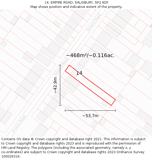 14, EMPIRE ROAD, SALISBURY, SP2 9DF: Plot and title map