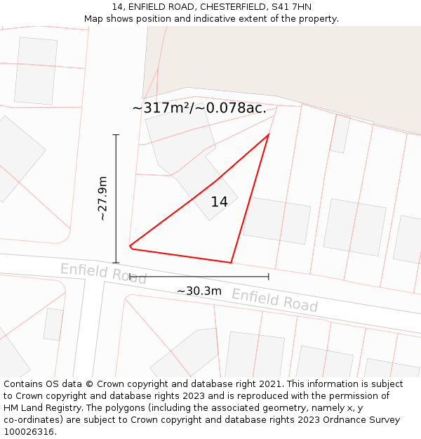 14, ENFIELD ROAD, CHESTERFIELD, S41 7HN: Plot and title map
