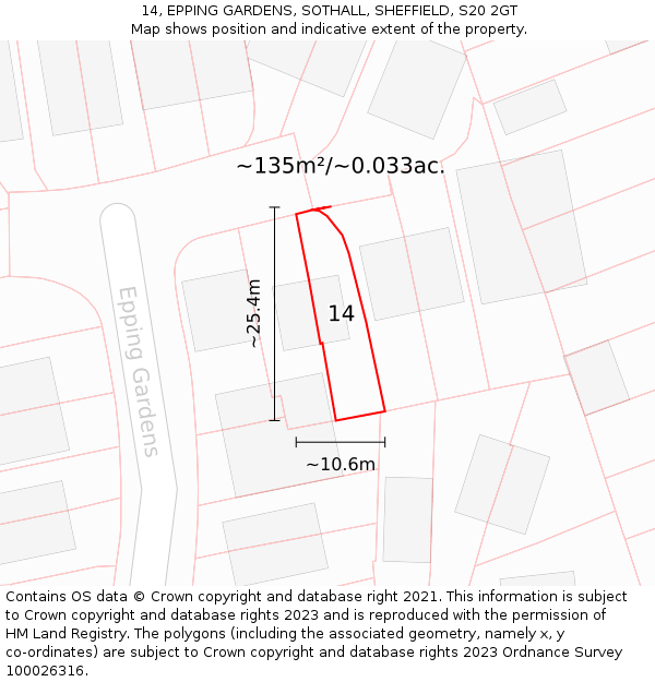 14, EPPING GARDENS, SOTHALL, SHEFFIELD, S20 2GT: Plot and title map