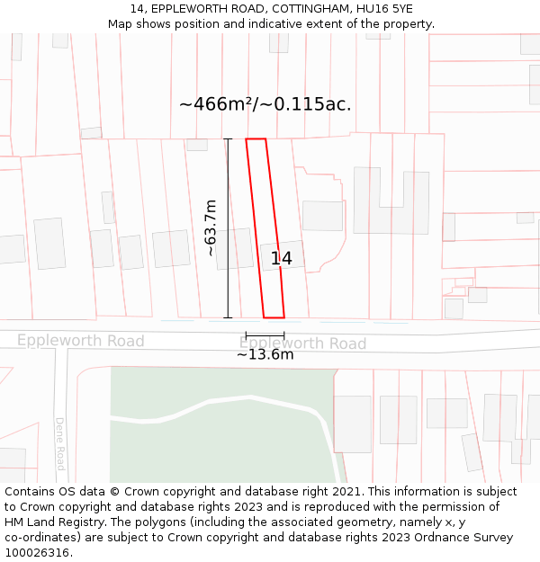 14, EPPLEWORTH ROAD, COTTINGHAM, HU16 5YE: Plot and title map