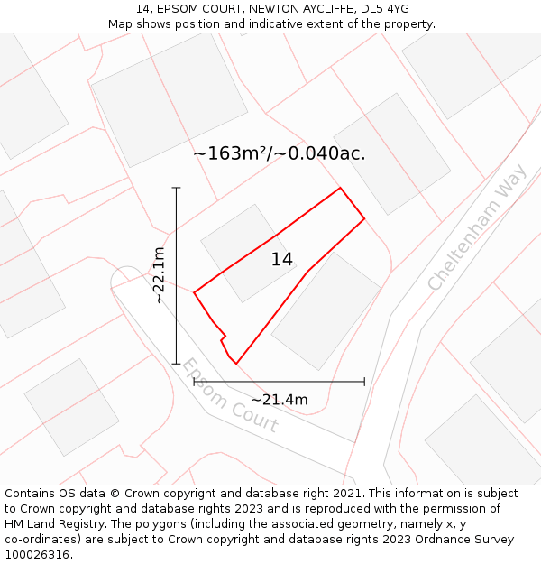 14, EPSOM COURT, NEWTON AYCLIFFE, DL5 4YG: Plot and title map