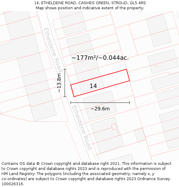 14, ETHELDENE ROAD, CASHES GREEN, STROUD, GL5 4RS: Plot and title map