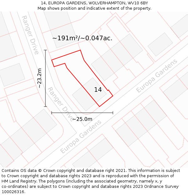 14, EUROPA GARDENS, WOLVERHAMPTON, WV10 6BY: Plot and title map