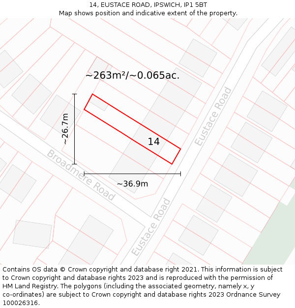 14, EUSTACE ROAD, IPSWICH, IP1 5BT: Plot and title map