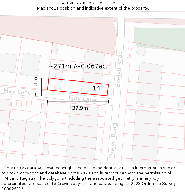 14, EVELYN ROAD, BATH, BA1 3QF: Plot and title map