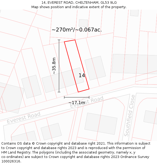 14, EVEREST ROAD, CHELTENHAM, GL53 9LG: Plot and title map