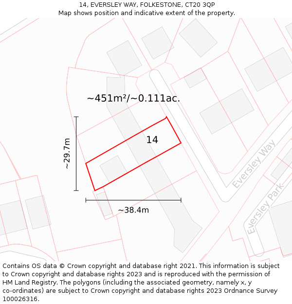14, EVERSLEY WAY, FOLKESTONE, CT20 3QP: Plot and title map