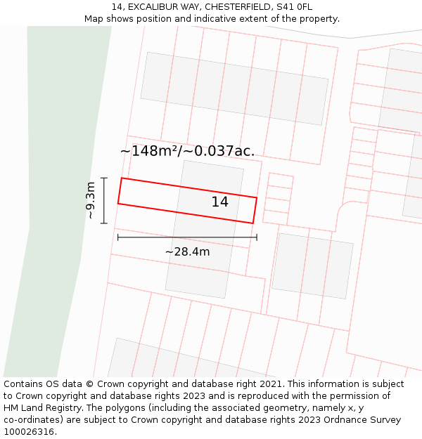 14, EXCALIBUR WAY, CHESTERFIELD, S41 0FL: Plot and title map