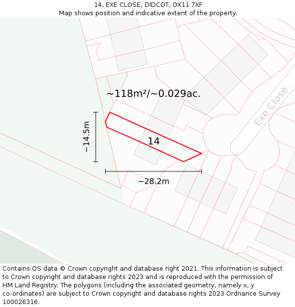 14, EXE CLOSE, DIDCOT, OX11 7XF: Plot and title map