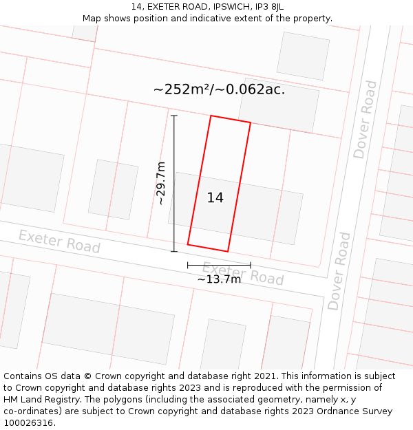 14, EXETER ROAD, IPSWICH, IP3 8JL: Plot and title map