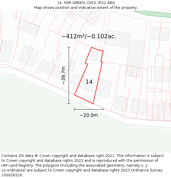 14, FAIR GREEN, DISS, IP22 4BQ: Plot and title map