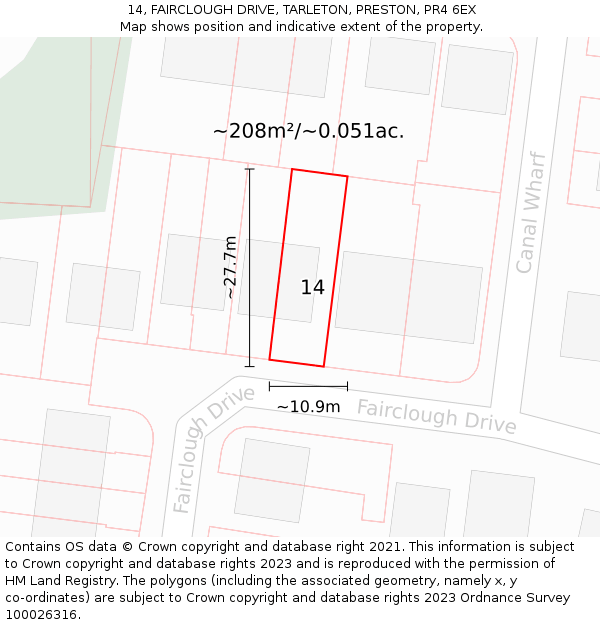 14, FAIRCLOUGH DRIVE, TARLETON, PRESTON, PR4 6EX: Plot and title map
