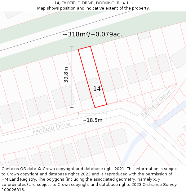 14, FAIRFIELD DRIVE, DORKING, RH4 1JH: Plot and title map