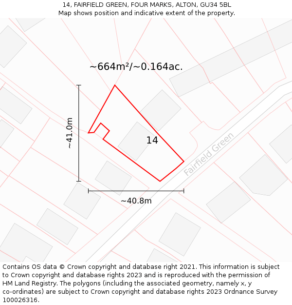14, FAIRFIELD GREEN, FOUR MARKS, ALTON, GU34 5BL: Plot and title map