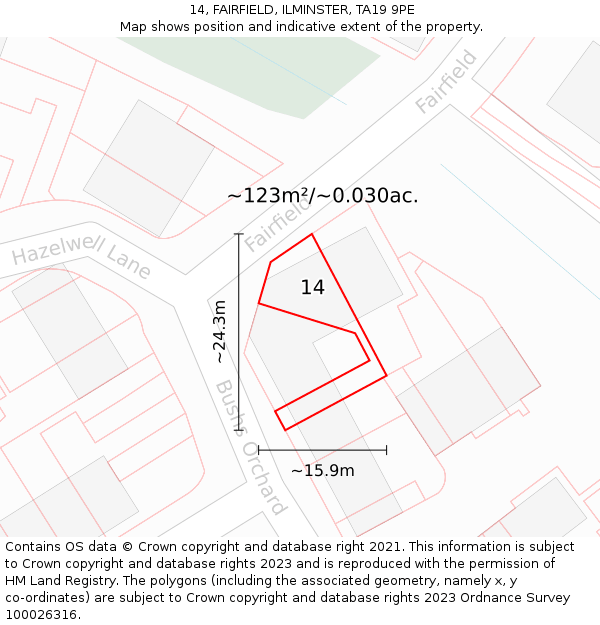 14, FAIRFIELD, ILMINSTER, TA19 9PE: Plot and title map