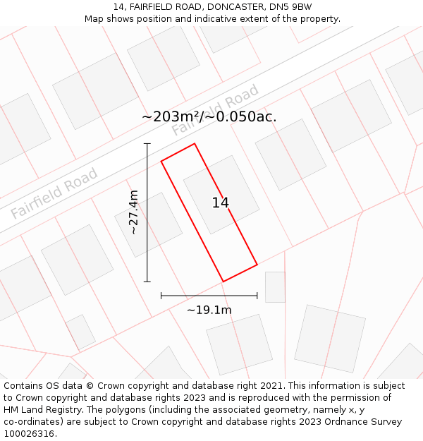 14, FAIRFIELD ROAD, DONCASTER, DN5 9BW: Plot and title map