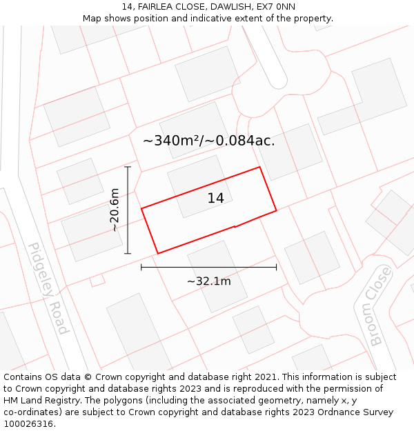 14, FAIRLEA CLOSE, DAWLISH, EX7 0NN: Plot and title map