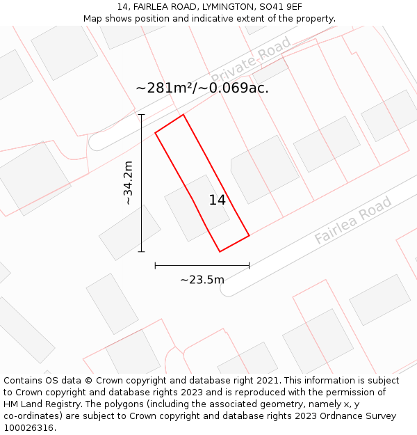 14, FAIRLEA ROAD, LYMINGTON, SO41 9EF: Plot and title map