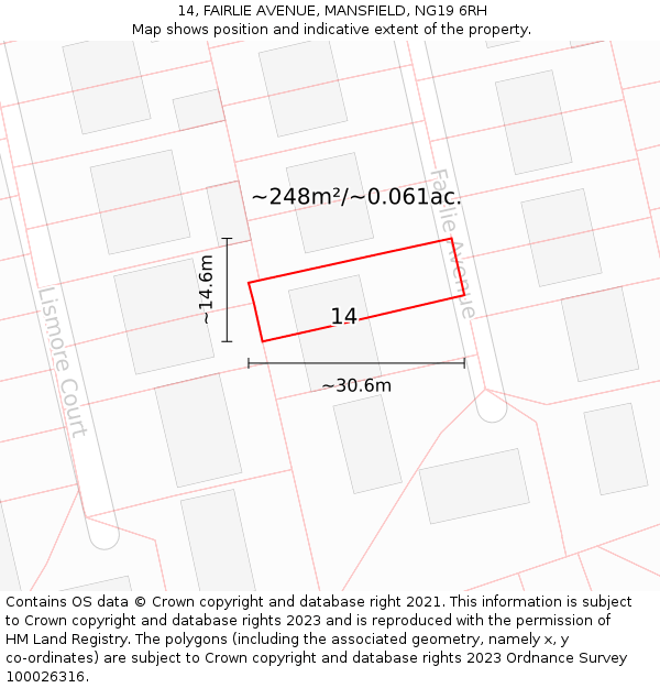14, FAIRLIE AVENUE, MANSFIELD, NG19 6RH: Plot and title map