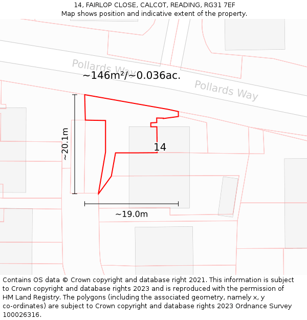 14, FAIRLOP CLOSE, CALCOT, READING, RG31 7EF: Plot and title map