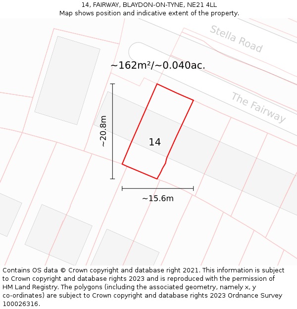 14, FAIRWAY, BLAYDON-ON-TYNE, NE21 4LL: Plot and title map