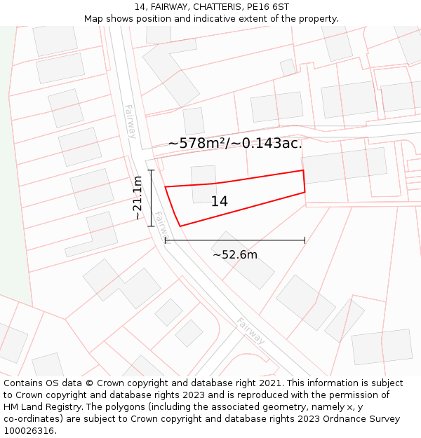 14, FAIRWAY, CHATTERIS, PE16 6ST: Plot and title map