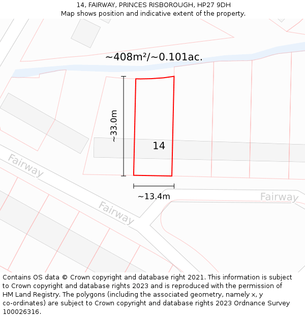 14, FAIRWAY, PRINCES RISBOROUGH, HP27 9DH: Plot and title map