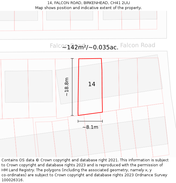 14, FALCON ROAD, BIRKENHEAD, CH41 2UU: Plot and title map