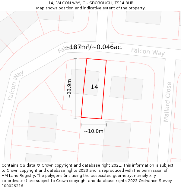 14, FALCON WAY, GUISBOROUGH, TS14 8HR: Plot and title map