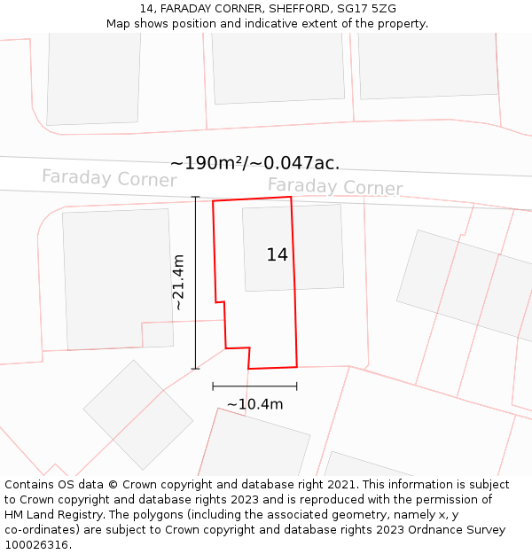 14, FARADAY CORNER, SHEFFORD, SG17 5ZG: Plot and title map