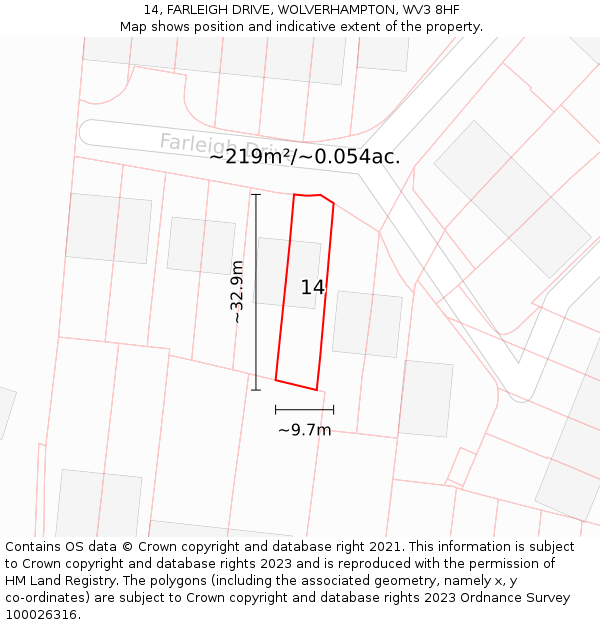 14, FARLEIGH DRIVE, WOLVERHAMPTON, WV3 8HF: Plot and title map