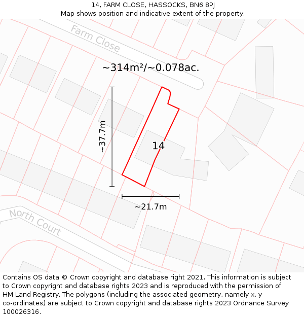 14, FARM CLOSE, HASSOCKS, BN6 8PJ: Plot and title map